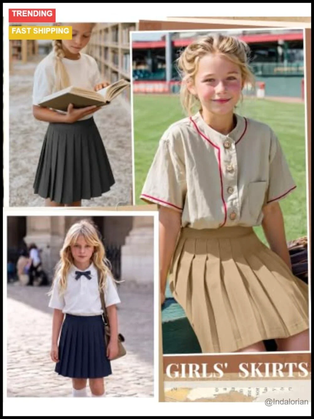 3 Pack Girls Pleated School Uniform Skirts Knee Length Adjustable Waist Skorts